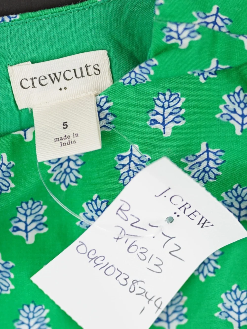 New JCREW CREWCUTS Girls Size 5 Block-Print Dress Vintage Kelly White $59 BZ772